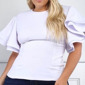 Fun sleeve white high neck top